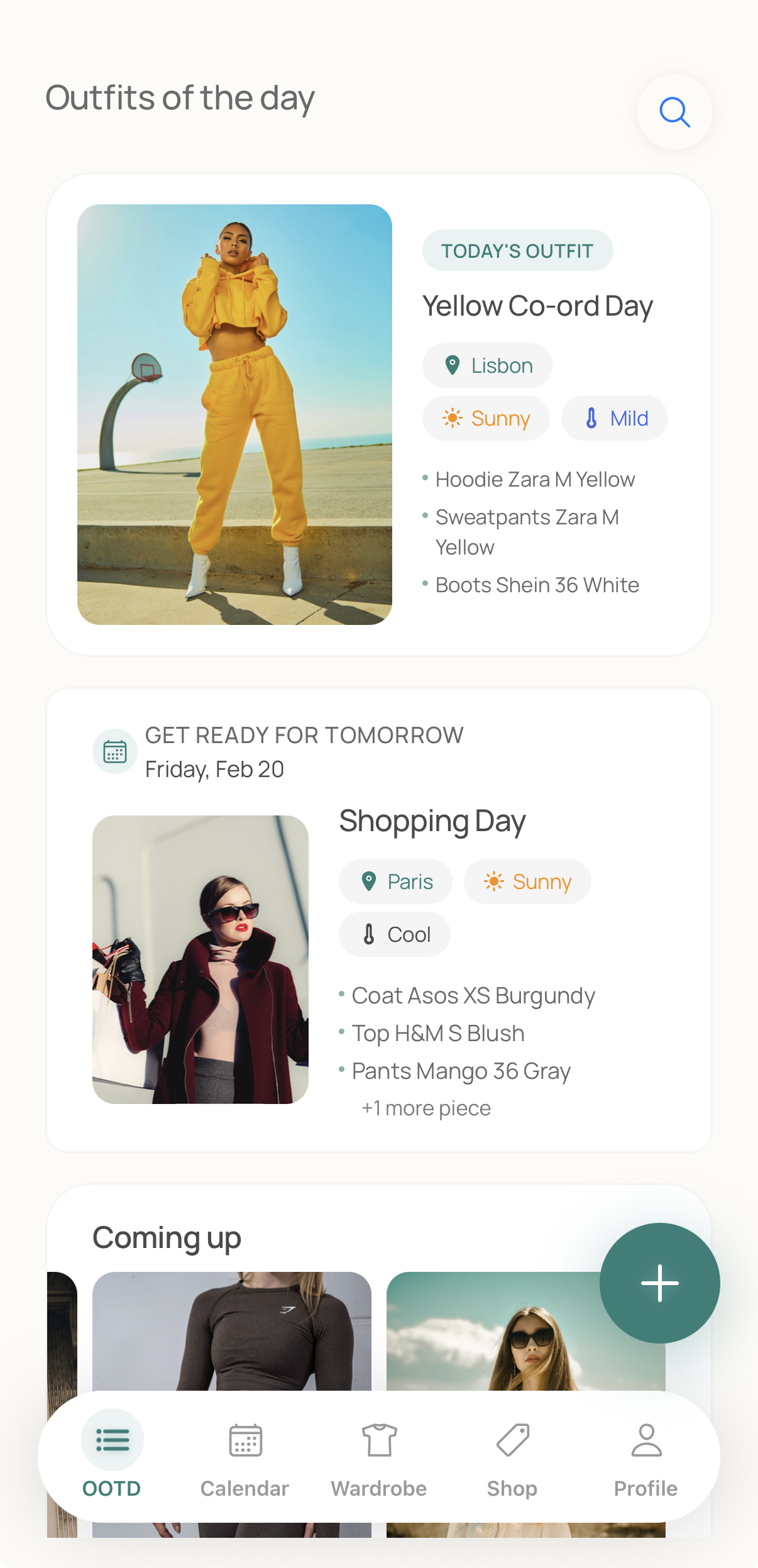 Outfint App Home Screen