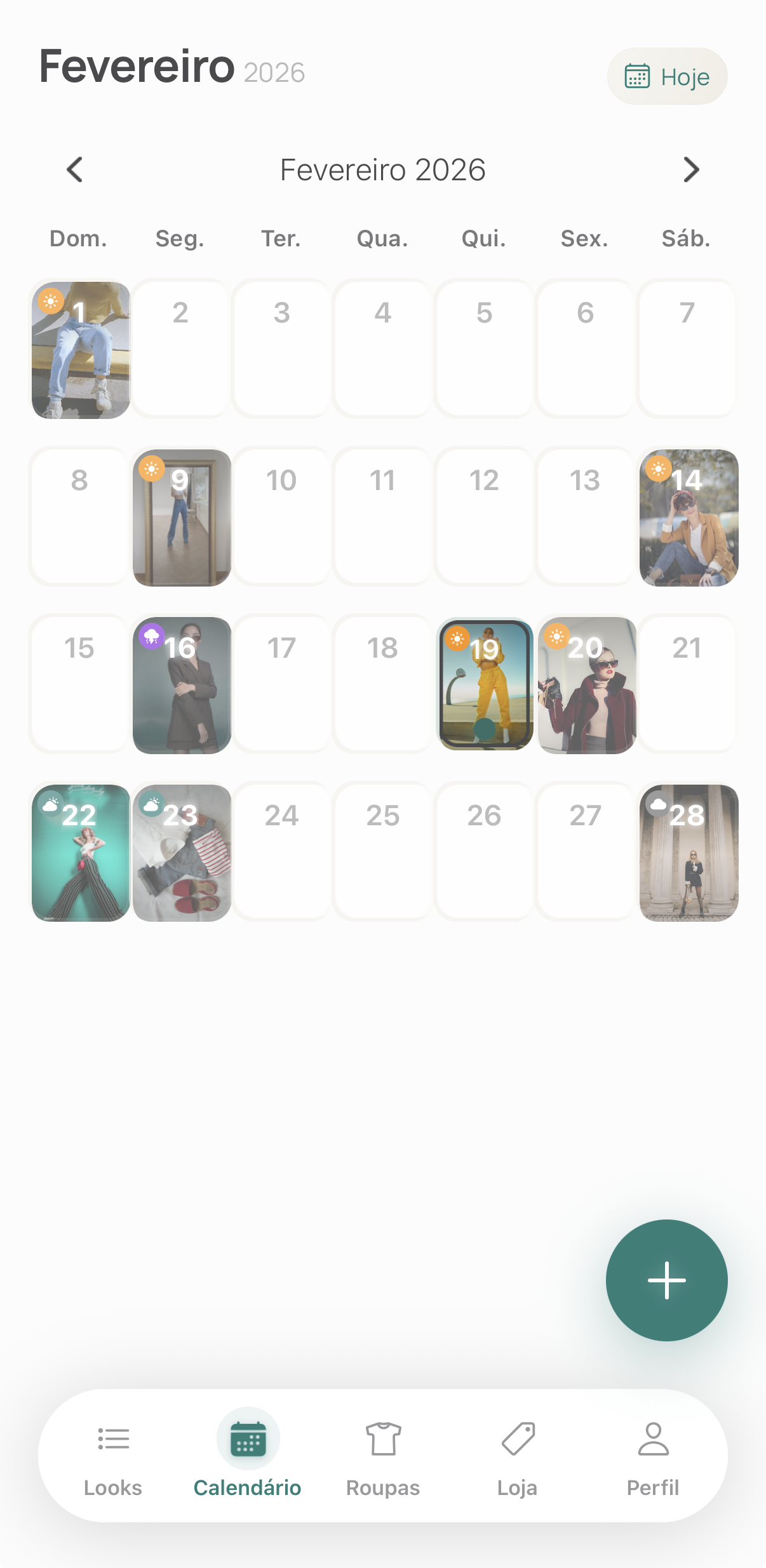 Calendar screen showing outfit planning for the week