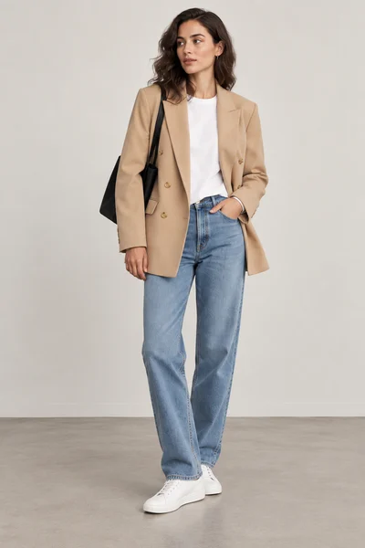 Off-Duty Essential: an outfit styled with the camel blazer